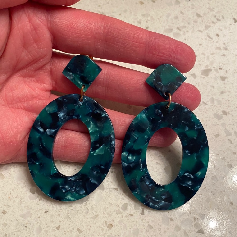 Blue Tortoise Statement Earrings